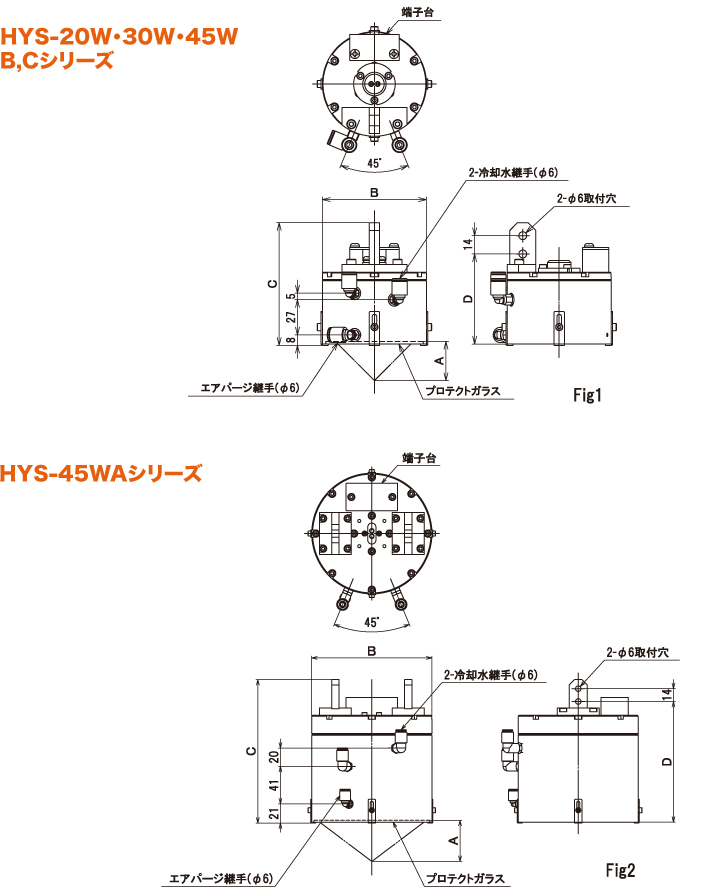 点集光タイプ HYSシリーズ寸法図